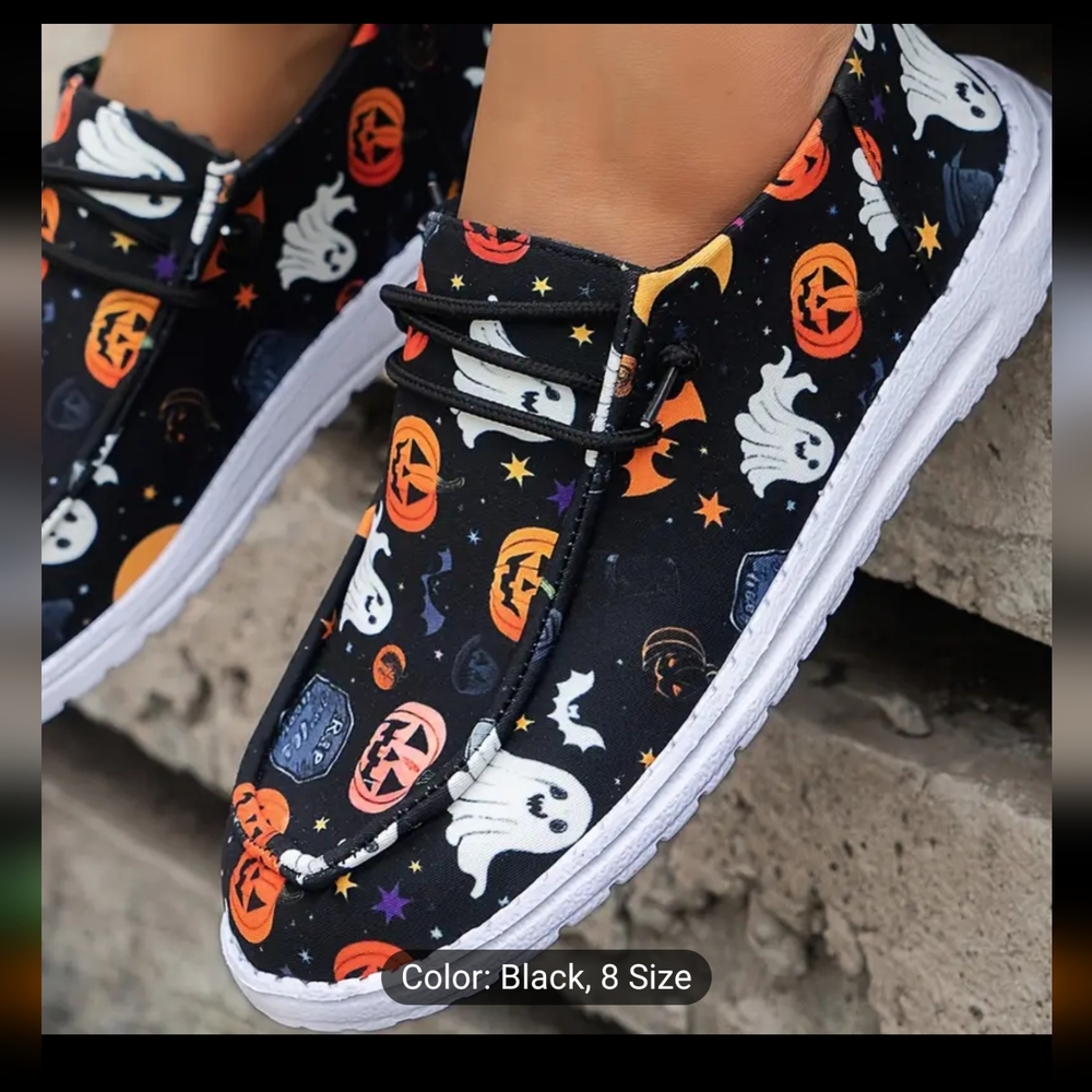 #515Women's Halloween Pumpkin Lightweight Canvas Slip on Shoes. Size: 7.5 - Picture 5 of 5